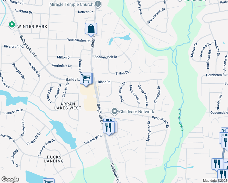 map of restaurants, bars, coffee shops, grocery stores, and more near 1750 Renwick Drive in Fayetteville