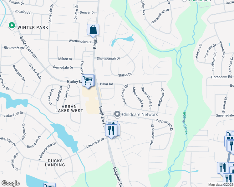 map of restaurants, bars, coffee shops, grocery stores, and more near 1740 Renwick Drive in Fayetteville