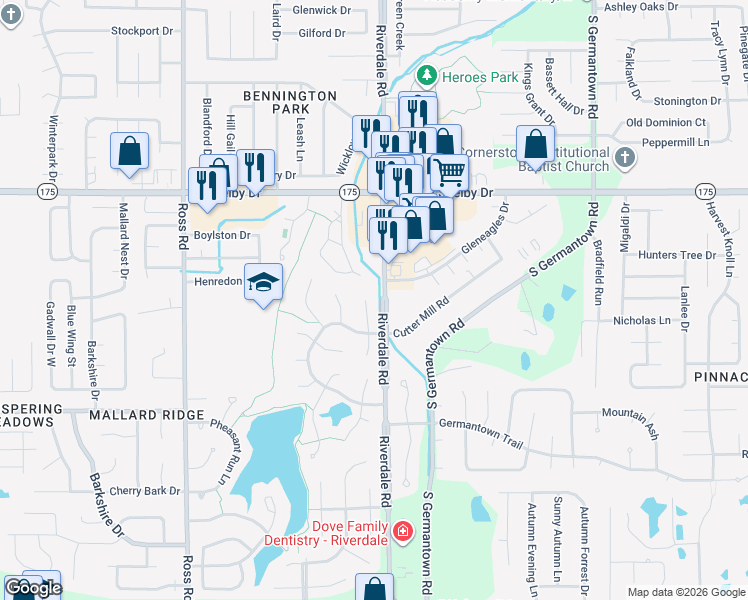 map of restaurants, bars, coffee shops, grocery stores, and more near 4853 Pebblewood Cove in Memphis