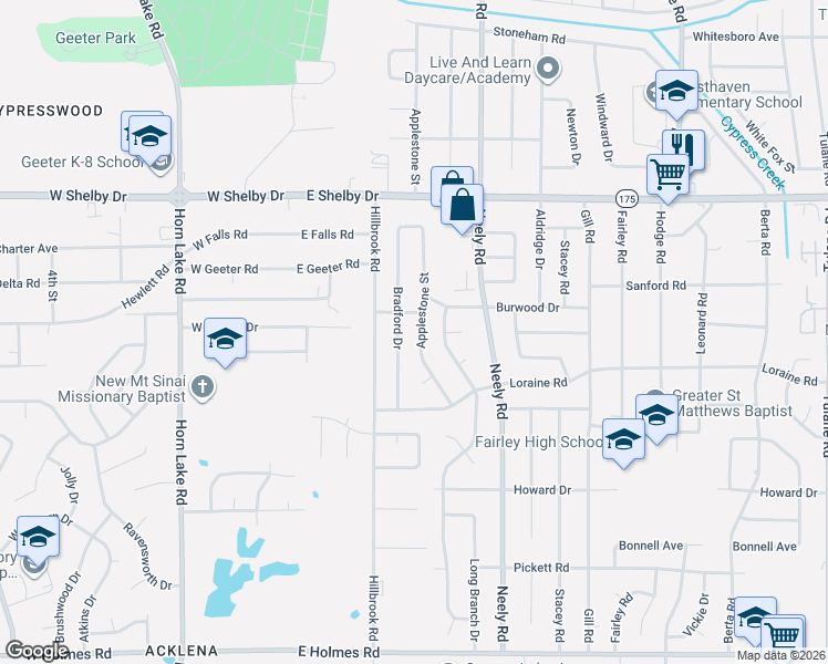 map of restaurants, bars, coffee shops, grocery stores, and more near 4850 Applestone Street in Memphis