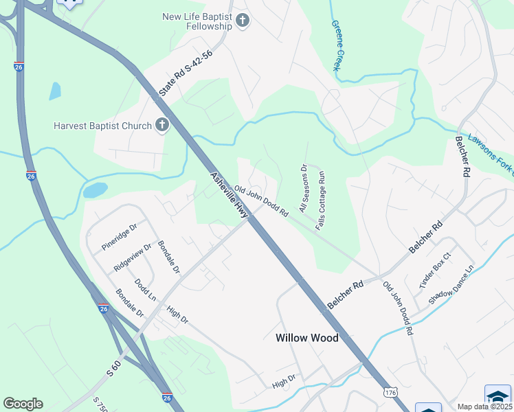 map of restaurants, bars, coffee shops, grocery stores, and more near 20 John Dodd Road in Boiling Springs