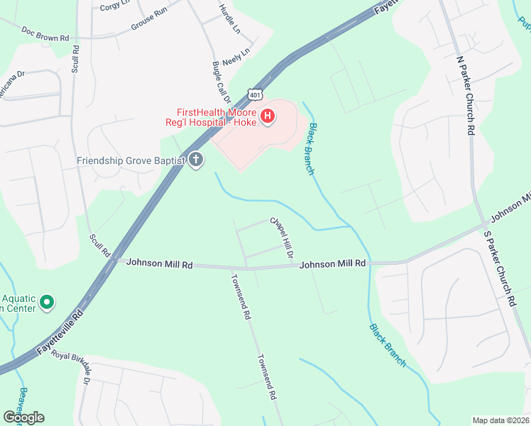map of restaurants, bars, coffee shops, grocery stores, and more near 119 Chapel Hill Drive in Raeford