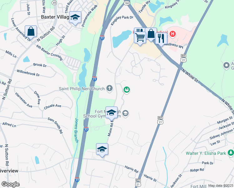 map of restaurants, bars, coffee shops, grocery stores, and more near State Highway 648 in Fort Mill