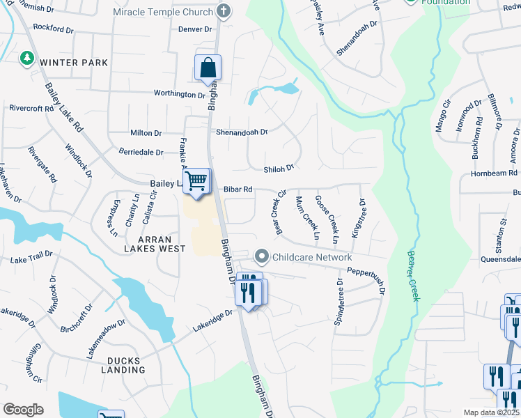 map of restaurants, bars, coffee shops, grocery stores, and more near 1750 Renwick Drive in Fayetteville