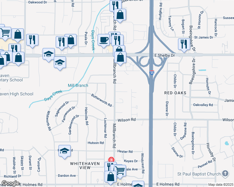 map of restaurants, bars, coffee shops, grocery stores, and more near 1697 Colebrook Avenue in Memphis