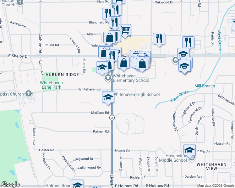 map of restaurants, bars, coffee shops, grocery stores, and more near 1178 Meadowlark Lane in Memphis
