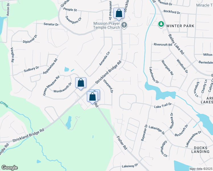 map of restaurants, bars, coffee shops, grocery stores, and more near 6581 Vineyard Drive in Fayetteville