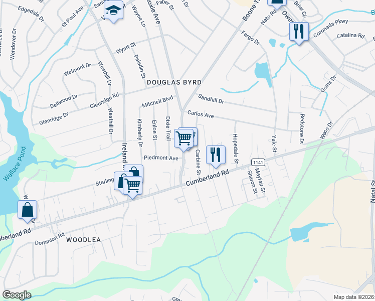 map of restaurants, bars, coffee shops, grocery stores, and more near 3813 Boone Trail in Fayetteville