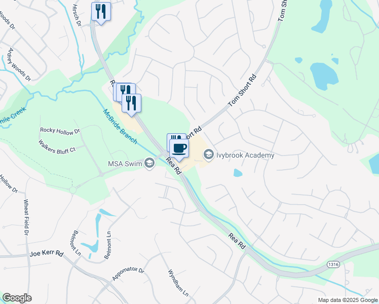 map of restaurants, bars, coffee shops, grocery stores, and more near Sherman Place in Waxhaw