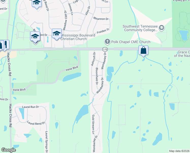 map of restaurants, bars, coffee shops, grocery stores, and more near 4795 Bloomfield Drive in Memphis