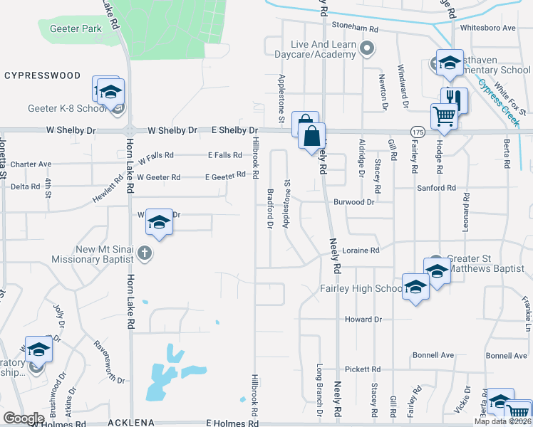 map of restaurants, bars, coffee shops, grocery stores, and more near 4799 Bradford Drive in Memphis