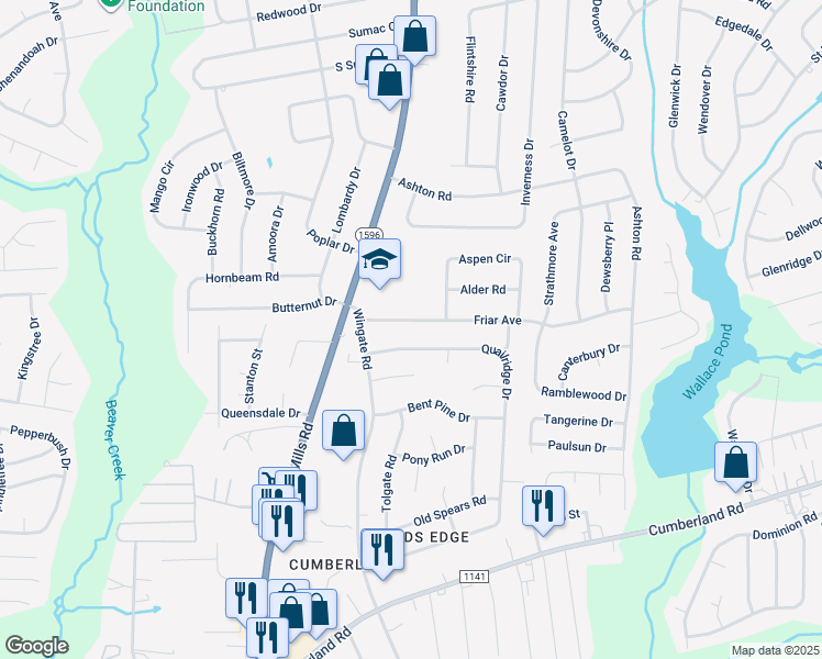 map of restaurants, bars, coffee shops, grocery stores, and more near 4775 Friar Avenue in Fayetteville
