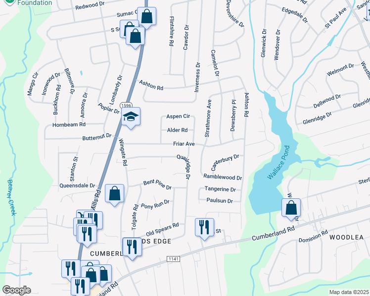 map of restaurants, bars, coffee shops, grocery stores, and more near 4727 Friar Avenue in Fayetteville
