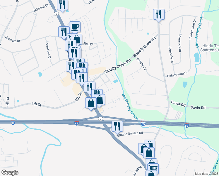 map of restaurants, bars, coffee shops, grocery stores, and more near 129 State Road S-42-8392 in Boiling Springs