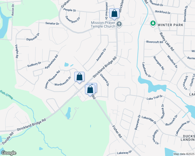map of restaurants, bars, coffee shops, grocery stores, and more near 6594 Vineyard Drive in Fayetteville