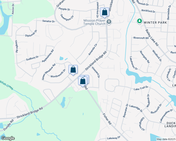 map of restaurants, bars, coffee shops, grocery stores, and more near 6598 Honeysuckle Drive in Fayetteville