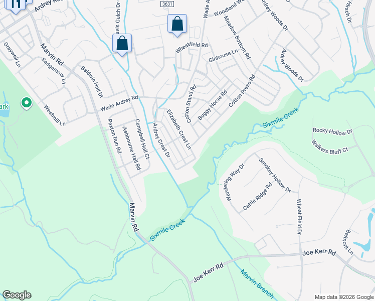 map of restaurants, bars, coffee shops, grocery stores, and more near 10219 Elizabeth Crest Lane in Charlotte