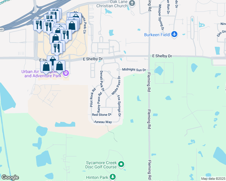 map of restaurants, bars, coffee shops, grocery stores, and more near 4800 Rainy Pass Road in Collierville