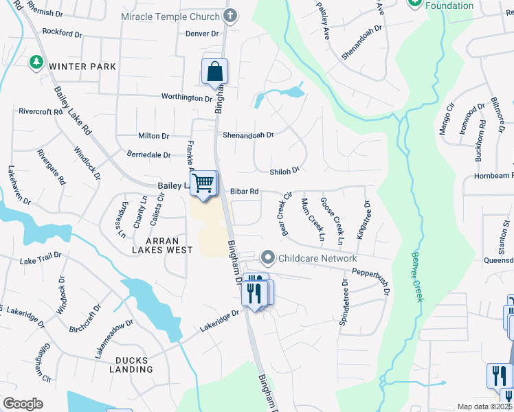 map of restaurants, bars, coffee shops, grocery stores, and more near 1761 Renwick Drive in Fayetteville