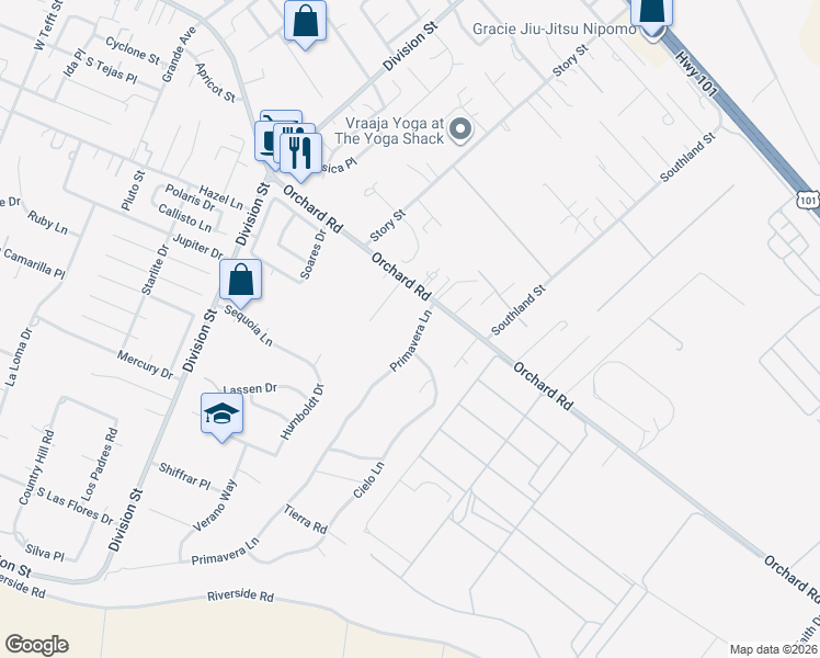 map of restaurants, bars, coffee shops, grocery stores, and more near 960 Primavera Lane in Nipomo