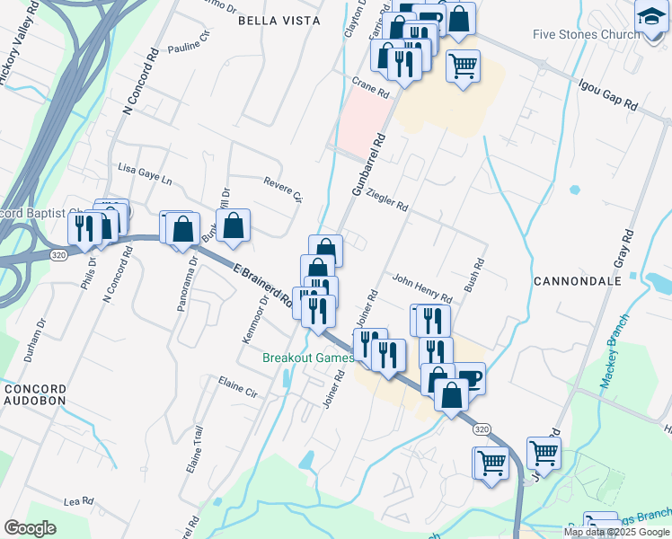 map of restaurants, bars, coffee shops, grocery stores, and more near 1502 Gunbarrel Road in Chattanooga