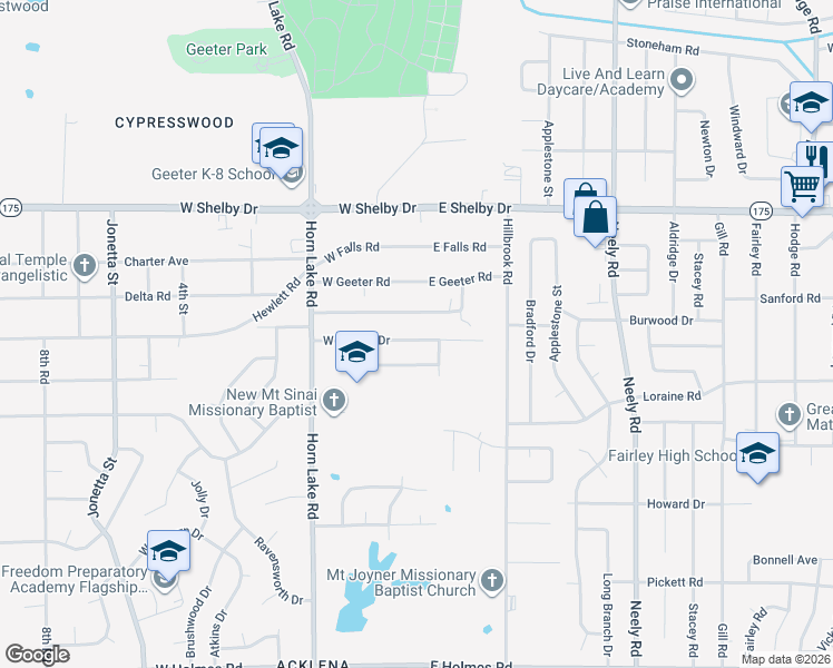 map of restaurants, bars, coffee shops, grocery stores, and more near 13 East Armstrong Road in Memphis