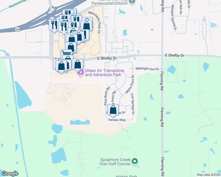 map of restaurants, bars, coffee shops, grocery stores, and more near 4800 Denali Park Drive in Collierville