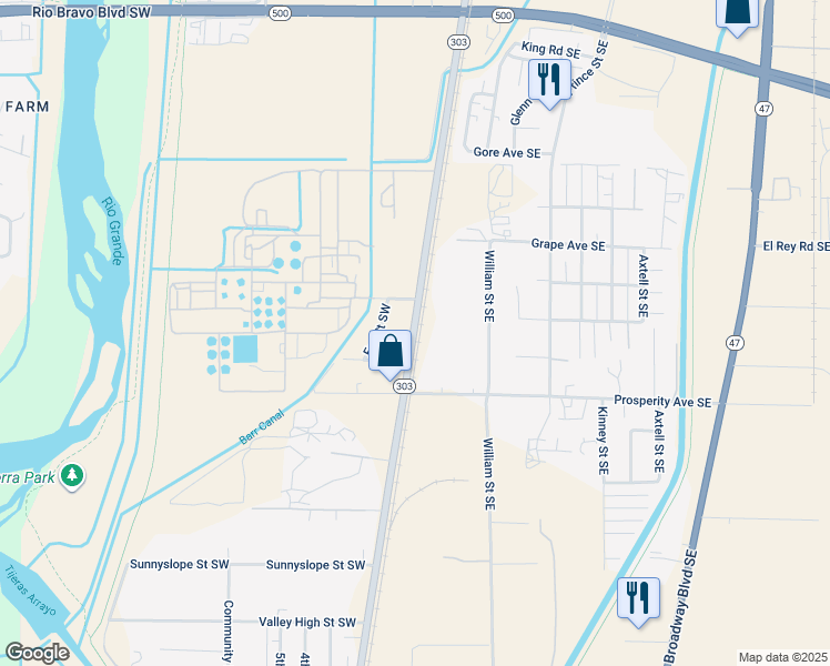 map of restaurants, bars, coffee shops, grocery stores, and more near 4301 2nd Street Southwest in Albuquerque