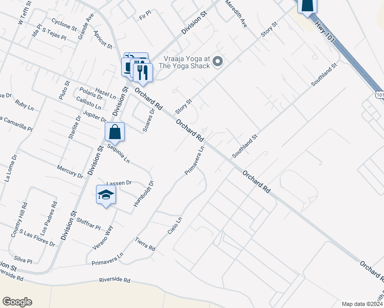 map of restaurants, bars, coffee shops, grocery stores, and more near 960 Primavera Lane in Nipomo