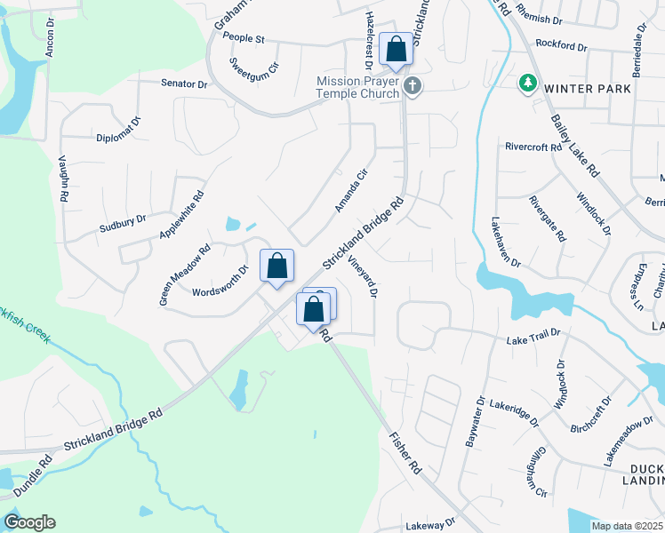 map of restaurants, bars, coffee shops, grocery stores, and more near 6598 Honeysuckle Drive in Fayetteville