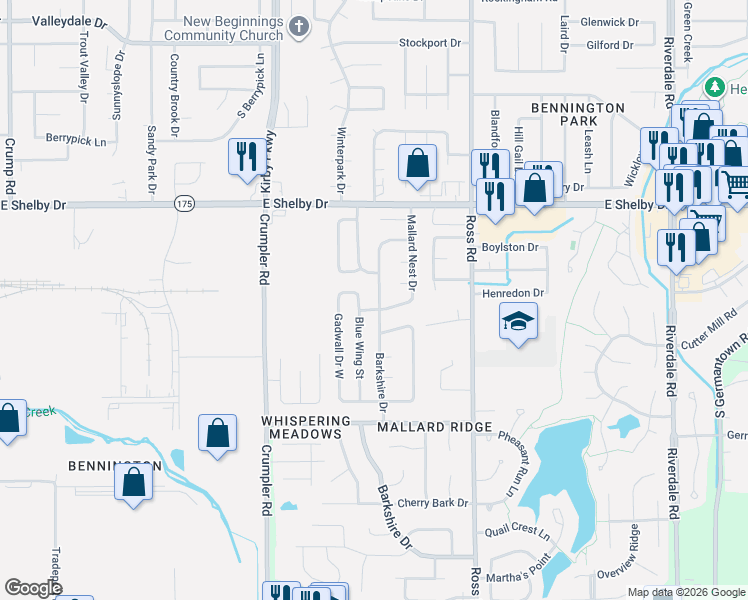 map of restaurants, bars, coffee shops, grocery stores, and more near 4805 Barkshire Drive in Memphis