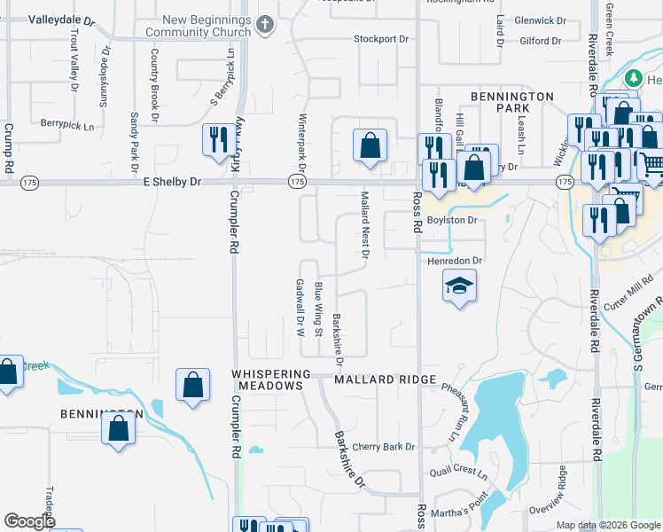 map of restaurants, bars, coffee shops, grocery stores, and more near 4805 Barkshire Drive in Memphis