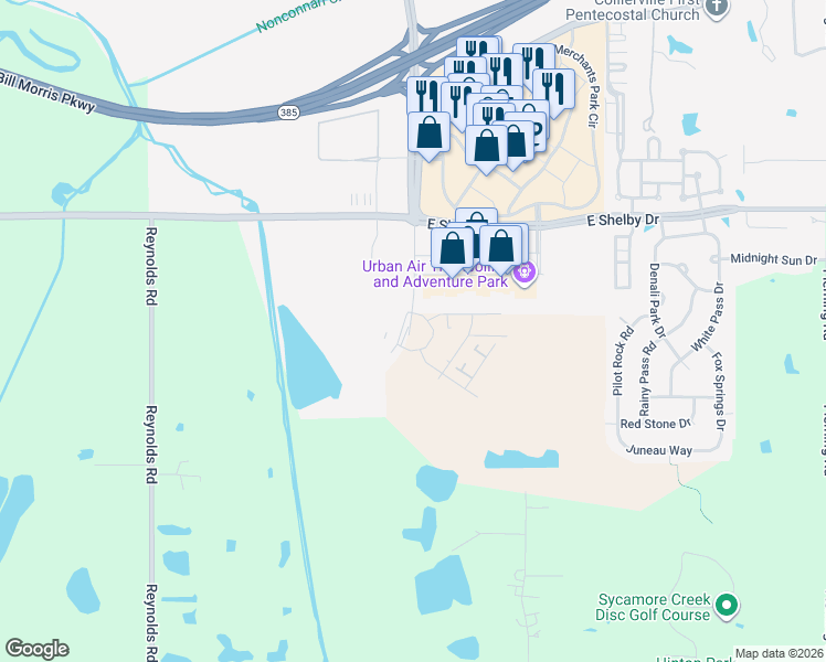 map of restaurants, bars, coffee shops, grocery stores, and more near South Houston Levee Road in Collierville