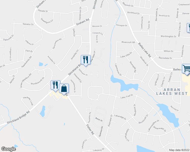 map of restaurants, bars, coffee shops, grocery stores, and more near 6561 Stillwater Drive in Fayetteville