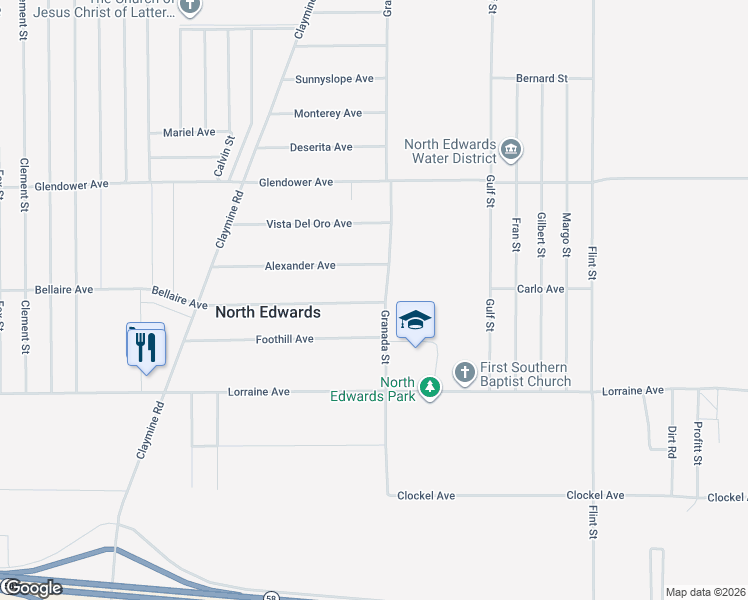 map of restaurants, bars, coffee shops, grocery stores, and more near 16967 Bellaire Avenue in North Edwards