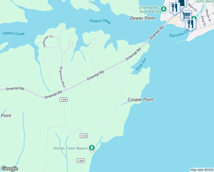 map of restaurants, bars, coffee shops, grocery stores, and more near 761-785 State Road 1308 in Oriental