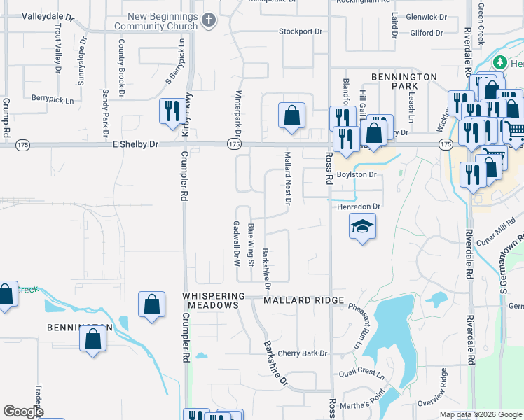 map of restaurants, bars, coffee shops, grocery stores, and more near 4805 Barkshire Drive in Memphis