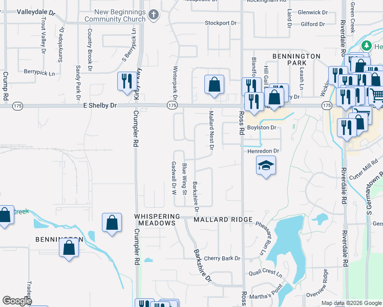 map of restaurants, bars, coffee shops, grocery stores, and more near 4805 Barkshire Drive in Memphis