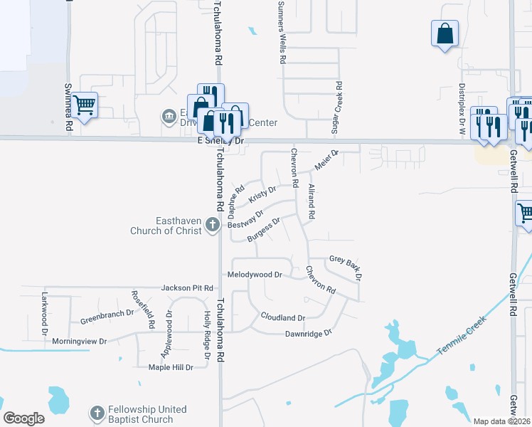 map of restaurants, bars, coffee shops, grocery stores, and more near 3350 Bestway Drive in Memphis