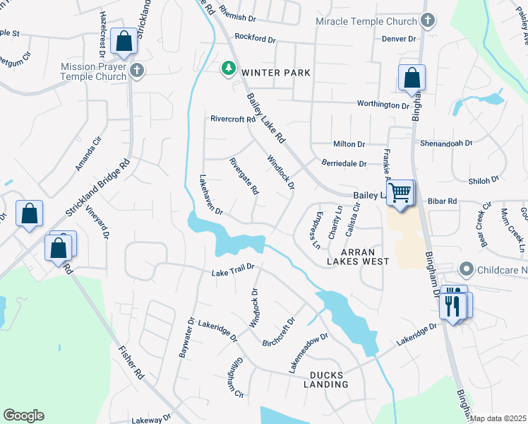 map of restaurants, bars, coffee shops, grocery stores, and more near 5805 Kistler Court in Fayetteville