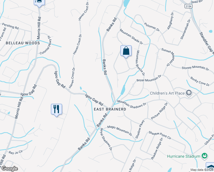 map of restaurants, bars, coffee shops, grocery stores, and more near 2927 Banks Road in Chattanooga