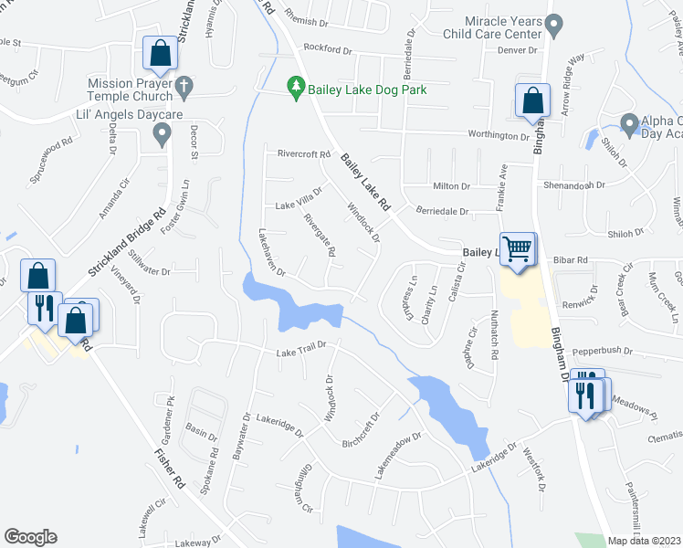 map of restaurants, bars, coffee shops, grocery stores, and more near 5805 Kistler Court in Fayetteville