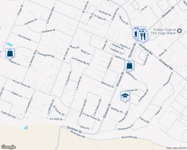 map of restaurants, bars, coffee shops, grocery stores, and more near 326 Venus Court in Nipomo