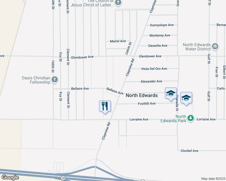 map of restaurants, bars, coffee shops, grocery stores, and more near Bellaire Avenue in North Edwards