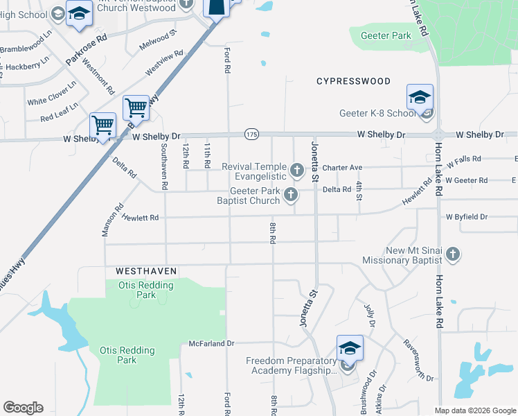 map of restaurants, bars, coffee shops, grocery stores, and more near 447 Delta Road in Memphis