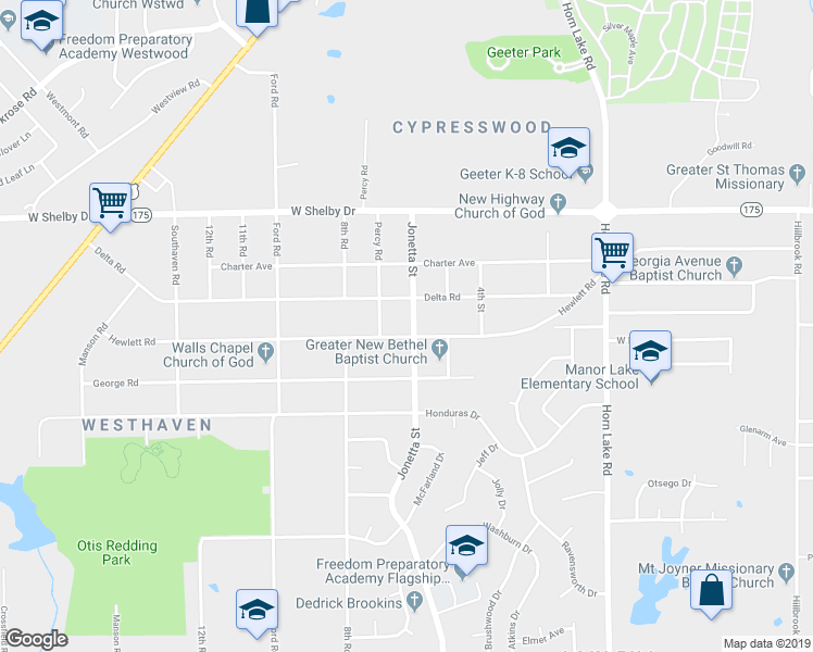 map of restaurants, bars, coffee shops, grocery stores, and more near 372 Hewlett Road in Memphis