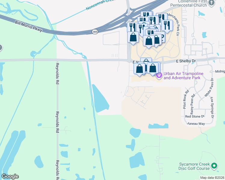 map of restaurants, bars, coffee shops, grocery stores, and more near 4715 East Shelby Drive in Collierville