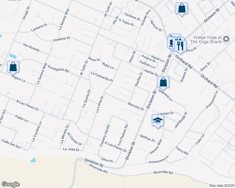 map of restaurants, bars, coffee shops, grocery stores, and more near 326 Venus Court in Nipomo