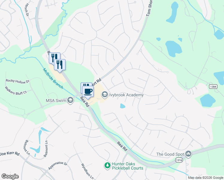 map of restaurants, bars, coffee shops, grocery stores, and more near 8804 Gracefield Drive in Waxhaw
