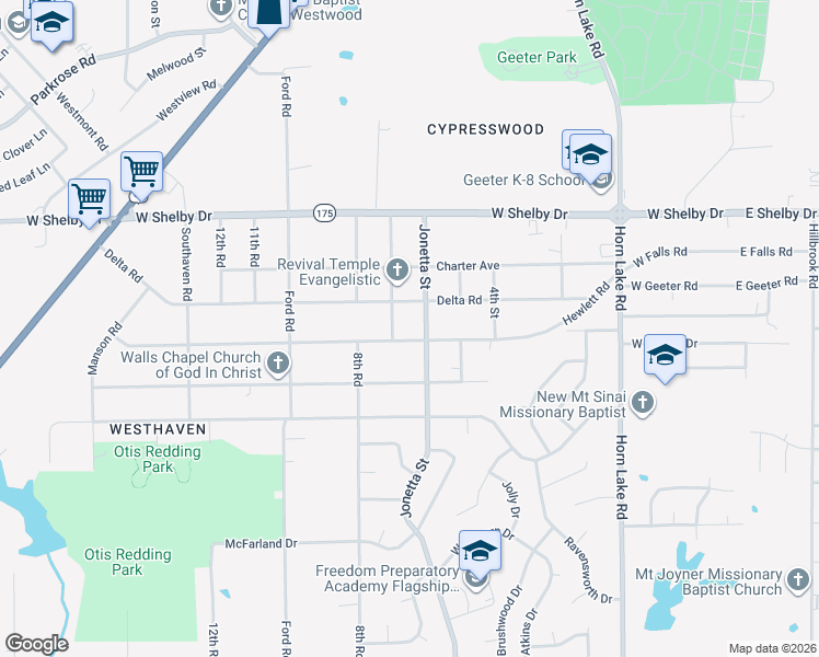 map of restaurants, bars, coffee shops, grocery stores, and more near 372 Hewlett Road in Memphis